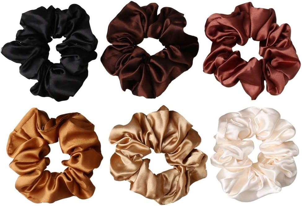 nuoshen 6 Pieces Hair Scrunchies, Satin Elastic Soft Hair Ties Scrunchy Hair Bands for Girls and Ladies-0