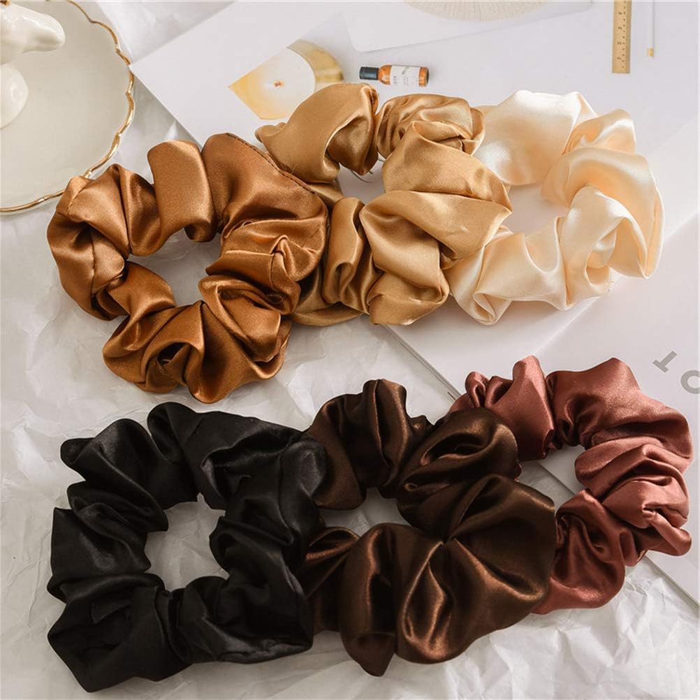 nuoshen 6 Pieces Hair Scrunchies, Satin Elastic Soft Hair Ties Scrunchy Hair Bands for Girls and Ladies-5