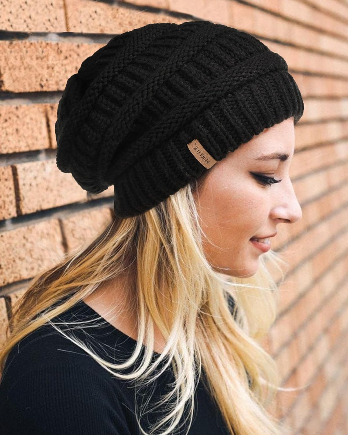 FURTALK Knit Beanie Hat for Ladies Fleece Line Ski Skull Cap Slouchy Winter Hats for Women-3