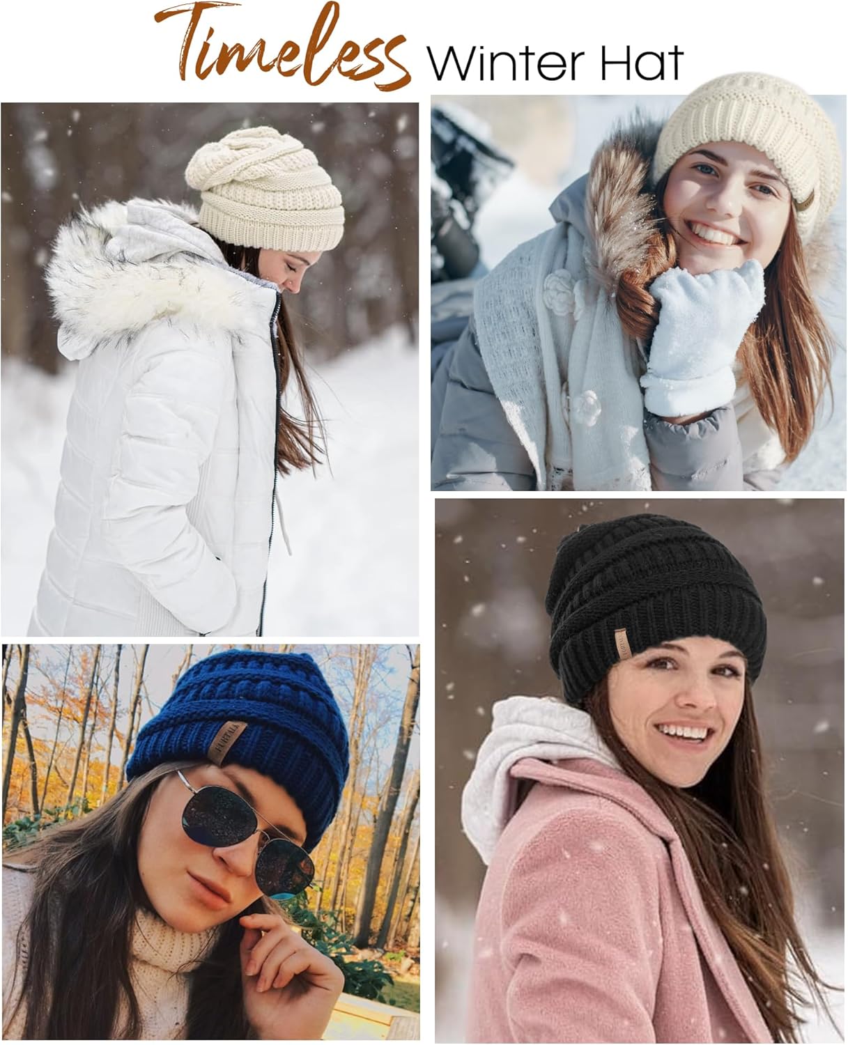 FURTALK Knit Beanie Hat for Ladies Fleece Line Ski Skull Cap Slouchy Winter Hats for Women-5