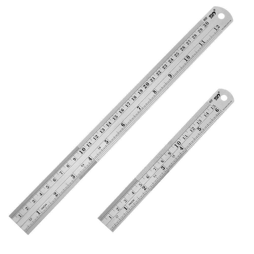 Heavy Duty 100% Stainless Steel Ruler Set 12 Inch (30 CM) + 6 Inch (15 CM) Metal Rulers Kit - Perfect Straight Edge For Easy Measurements-0