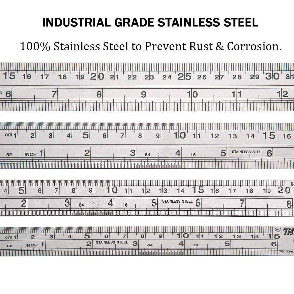 Heavy Duty 100% Stainless Steel Ruler Set 12 Inch (30 CM) + 6 Inch (15 CM) Metal Rulers Kit - Perfect Straight Edge For Easy Measurements-1