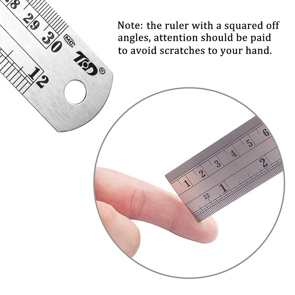 Heavy Duty 100% Stainless Steel Ruler Set 12 Inch (30 CM) + 6 Inch (15 CM) Metal Rulers Kit - Perfect Straight Edge For Easy Measurements-2