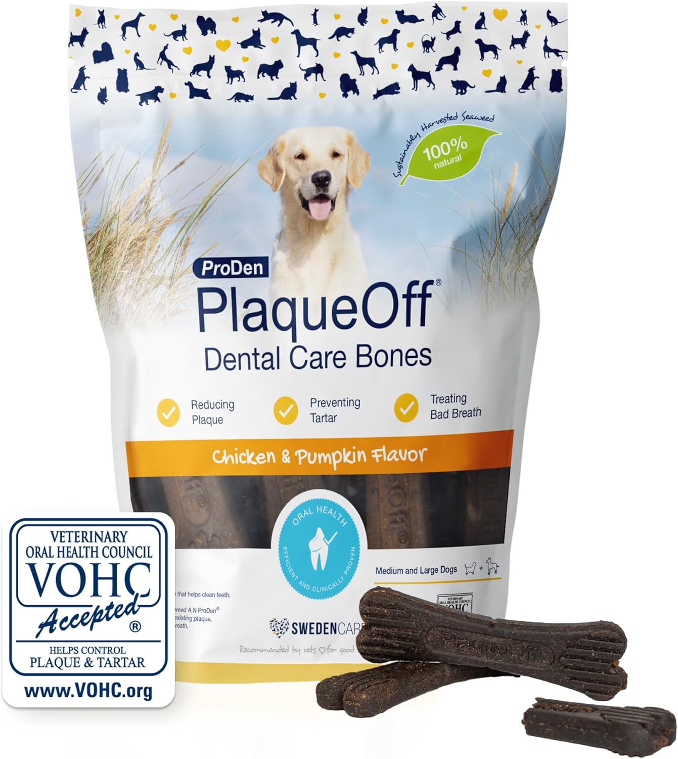 ProDen PlaqueOff 13 Dental Bones for Medium & Large Dogs, Tartar, Plaque & Bad Breath Remover, Improves Overall Oral Health Flavour(Chicken & Pumpkin)-0