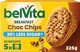 belVita Breakfast Choc Chips 30% Less Sugars* Biscuits, Wholegrain and High in Fibre, Low in Saturated Fat, 10 x 225g