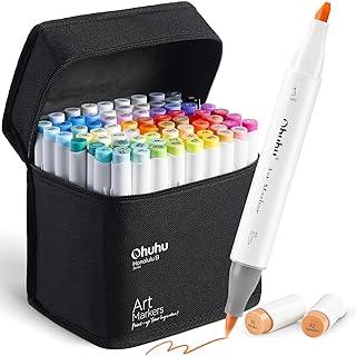 Ohuhu 72 Colour Art Markers Set, Dual Tip, Brush & Chisel Sketch Marker for Artist, Students, Brush Markers for Sketching, Adult Coloring, Calligraphy, Drawing and Illustration Markers