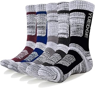 YUEDGE Men's 5 Pairs Athletic Socks Breathable Cushion Comfortable Casual Crew Socks Performance Multi Wicking Workout Sports Socks for Outdoor Walking Trekking Climbing Camping Hiking