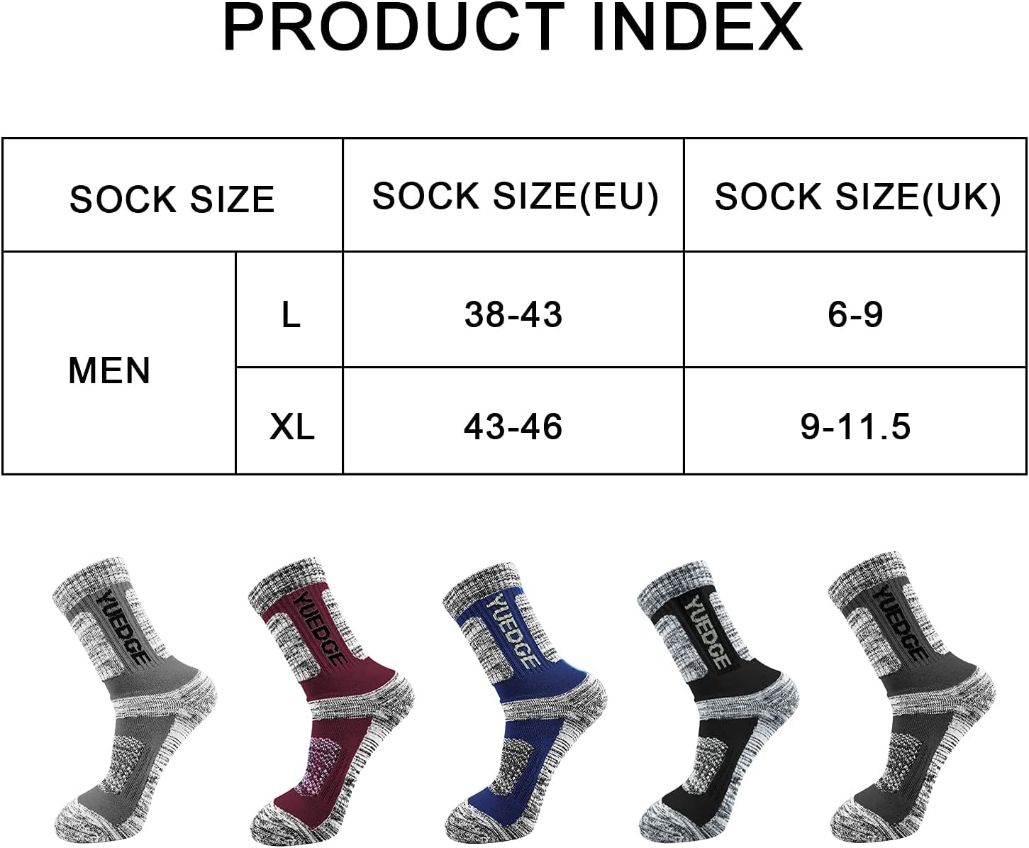 YUEDGE Men's 5 Pairs Athletic Socks Breathable Cushion Comfortable Casual Crew Socks Performance Multi Wicking Workout Sports Socks for Outdoor Walking Trekking Climbing Camping Hiking-5