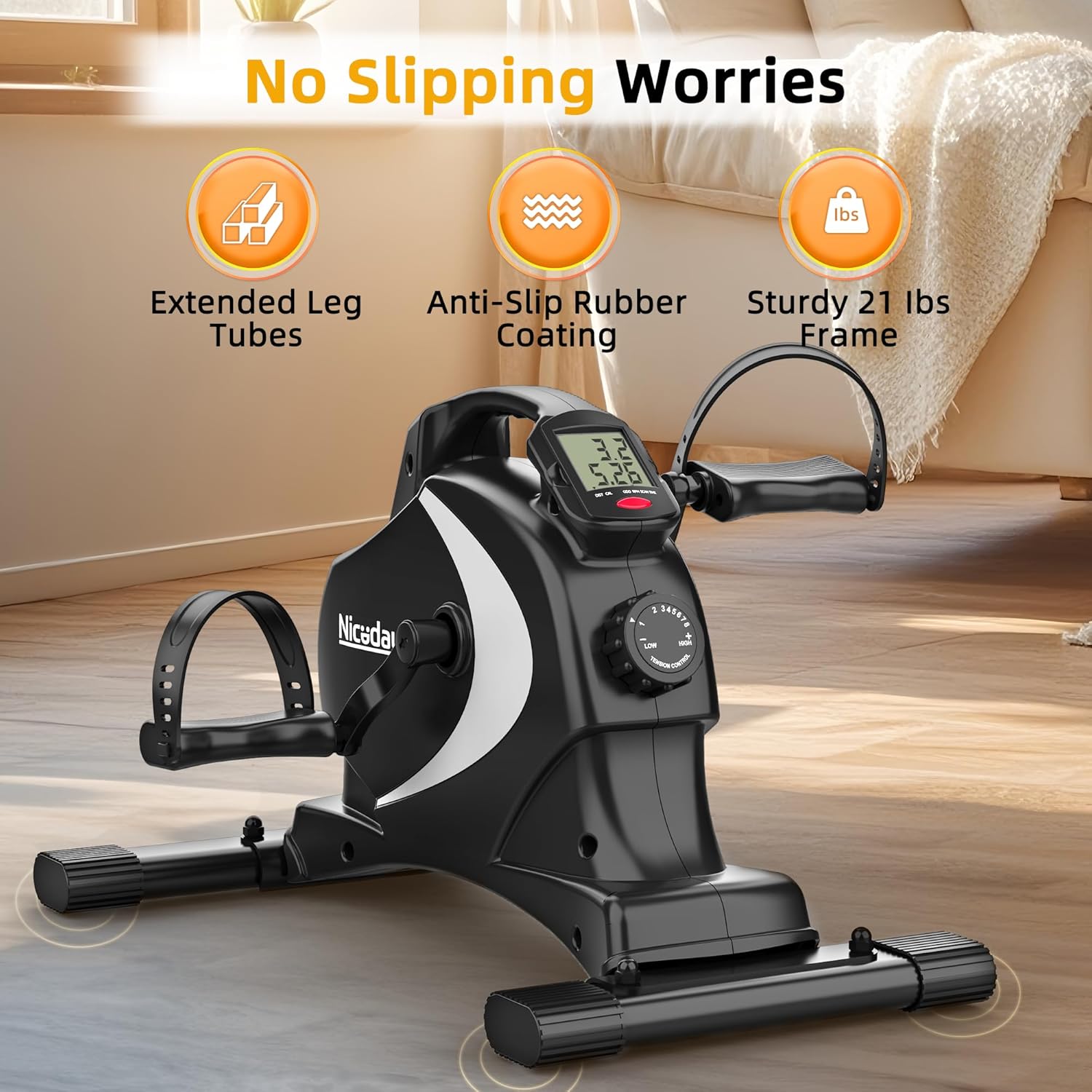 Niceday Mini Exercise Bike, Foot Pedal Exerciser, Under Desk Bike, Desk Pedal Bike, 8 Magnetic Levels Resistance, Quiet and Smooth, LCD Monitor, Pedal Machine for Arms Legs, Workout Equipment for Home-4