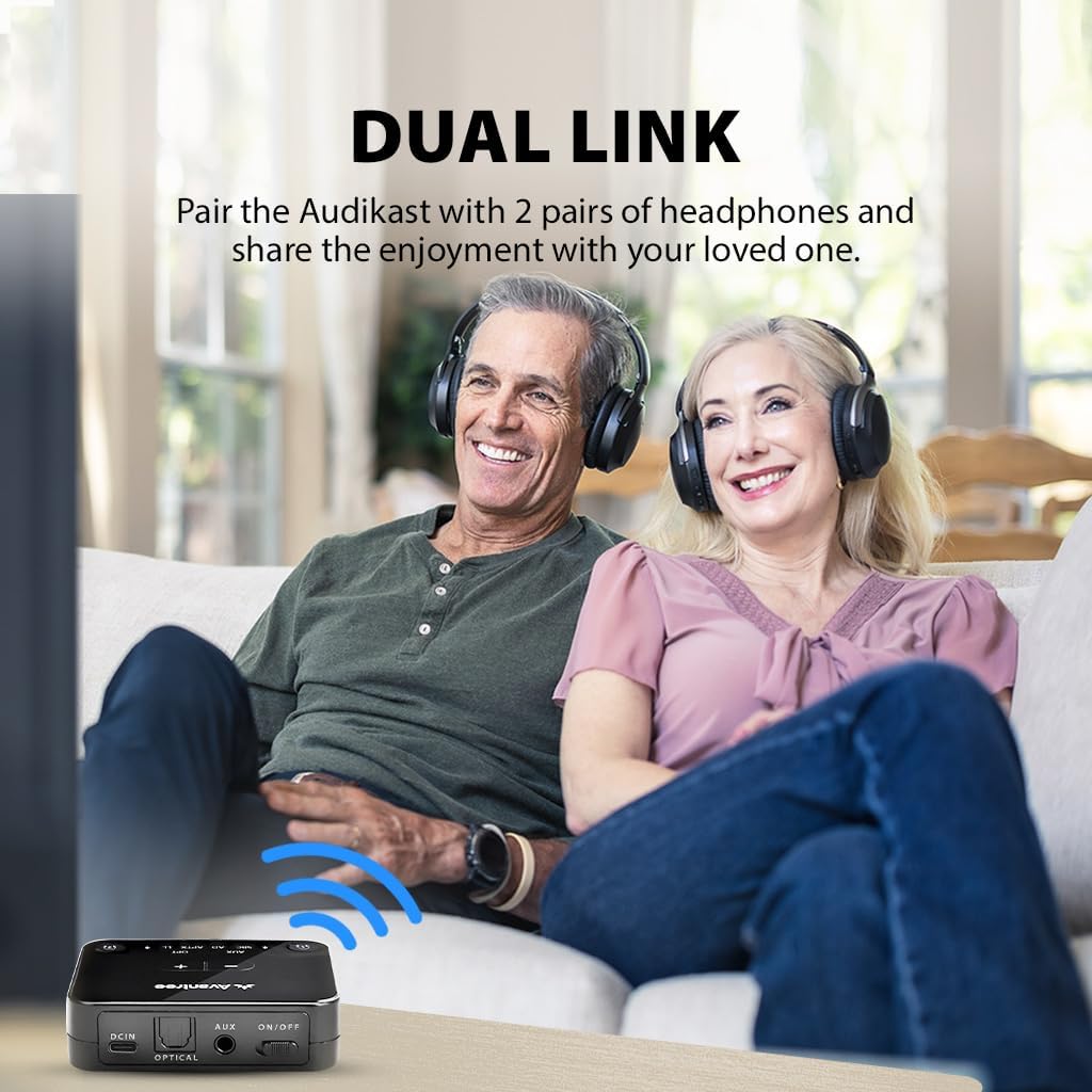 Avantree Audikast Plus - Bluetooth 5.3 Audio Transmitter for TV with Boosted Optical Volumes, aptX-Low Latency & Adaptive, Qualcomm Chipset, Extended 100ft Range, and Dual Link-3