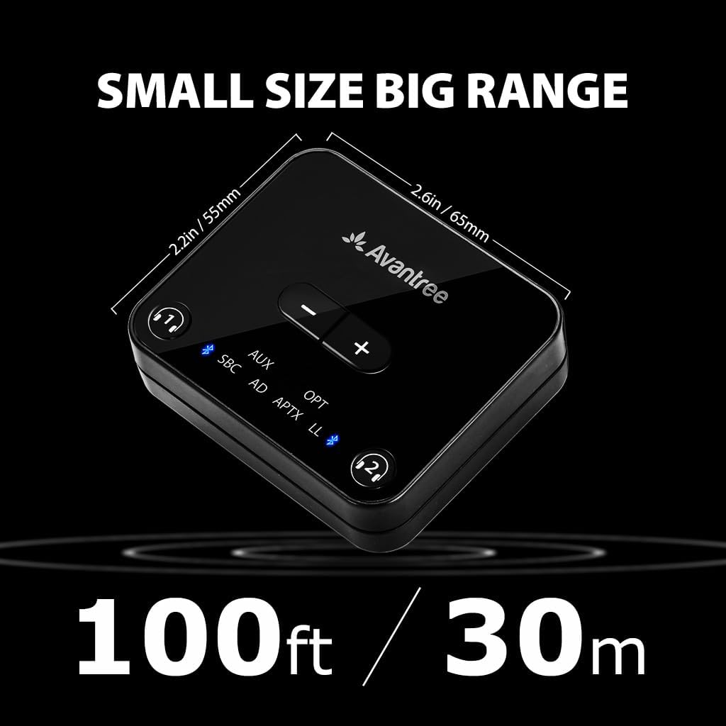 Avantree Audikast Plus - Bluetooth 5.3 Audio Transmitter for TV with Boosted Optical Volumes, aptX-Low Latency & Adaptive, Qualcomm Chipset, Extended 100ft Range, and Dual Link-4