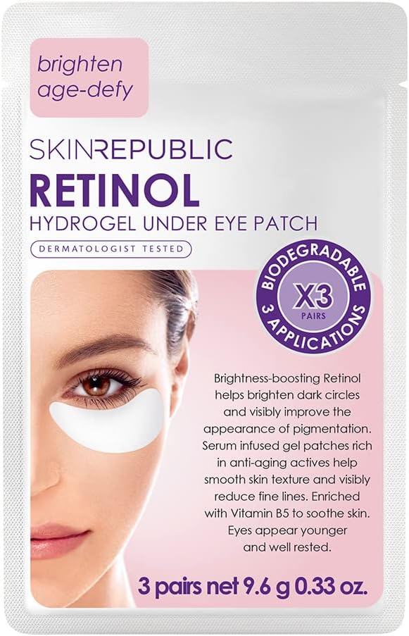 Skin Republic Retinol Infused Hydrogel Under Eye Patch | Reduces Deep Wrinkles & Undereye lines | Reduces Dark Circles (Pack of 3 Pairs)-0