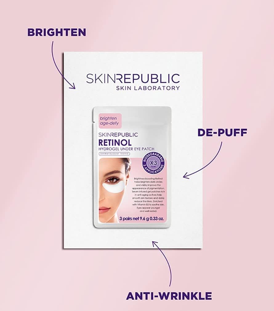 Skin Republic Retinol Infused Hydrogel Under Eye Patch | Reduces Deep Wrinkles & Undereye lines | Reduces Dark Circles (Pack of 3 Pairs)-2