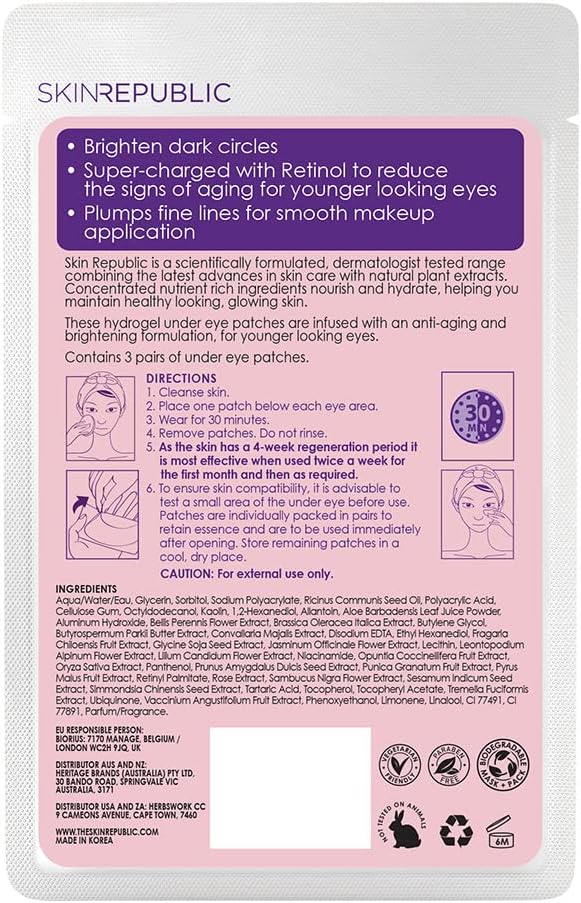 Skin Republic Retinol Infused Hydrogel Under Eye Patch | Reduces Deep Wrinkles & Undereye lines | Reduces Dark Circles (Pack of 3 Pairs)-6