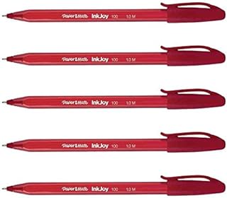 Paper Mate InkJoy 100 Triangular Ballpoint Pens with Cap Medium Nib Red Pack of 5aa