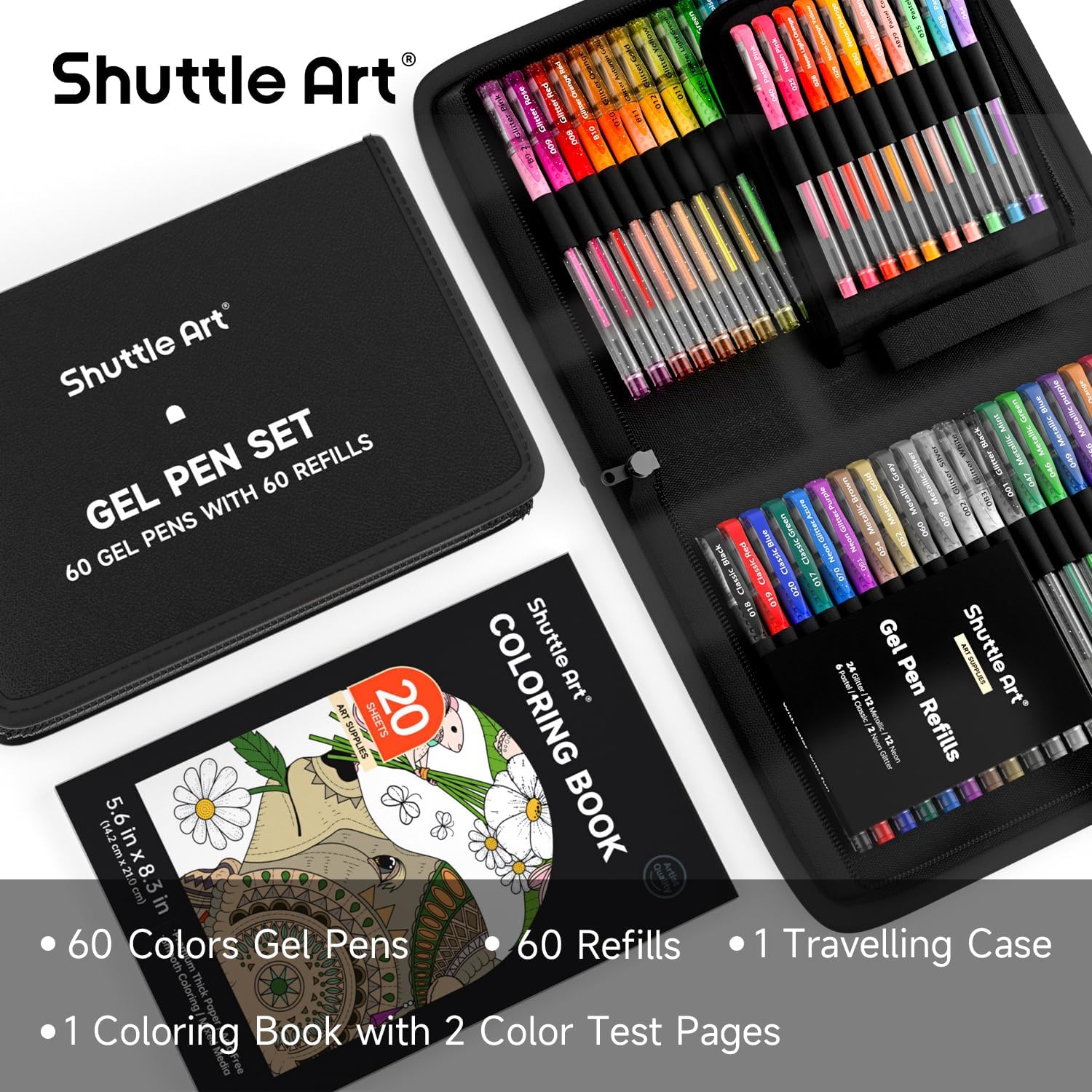 Shuttle Art Gel Pens, 120 Pack Gel Pen Set 60 Coloured Gel Pen with 60 Refills for Adults Colouring Books Drawing Doodling Crafts Scrapbooking Journaling-1