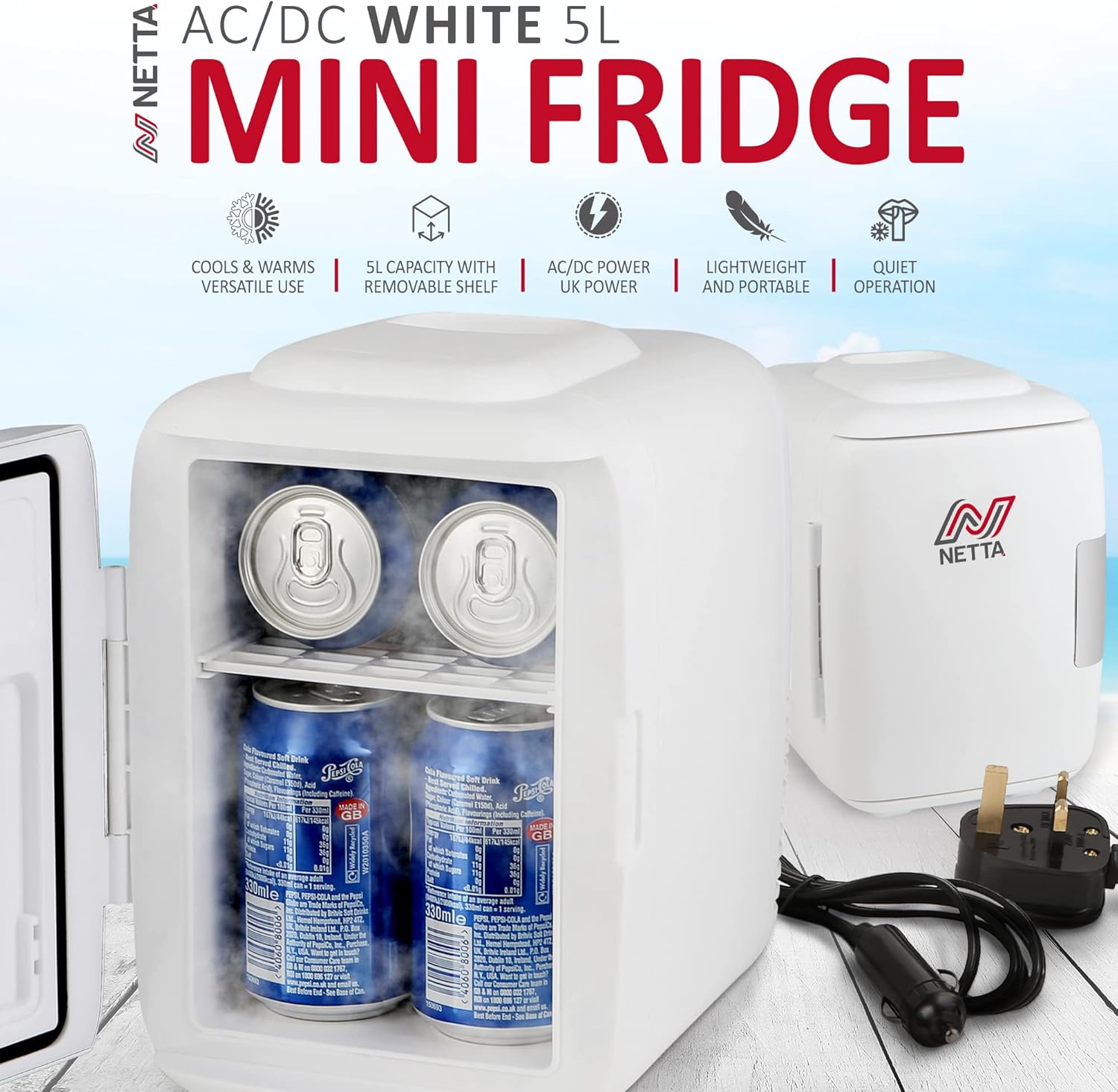 NETTA 5L Mini Fridge - Portable Small Fridge for Drinks, Snacks, Skincare - For Bedroom, Student Dormitory, Office With Cooling And Warming Function - AC/DC Portable – White-1