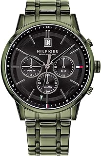 Tommy Hilfiger Men's 44mm Multifunction Quartz Watch - 3-Hand Movement, Green Stainless Steel Bracelet, Black Sunray Dial, 5ATM Water Resistant - 1791634