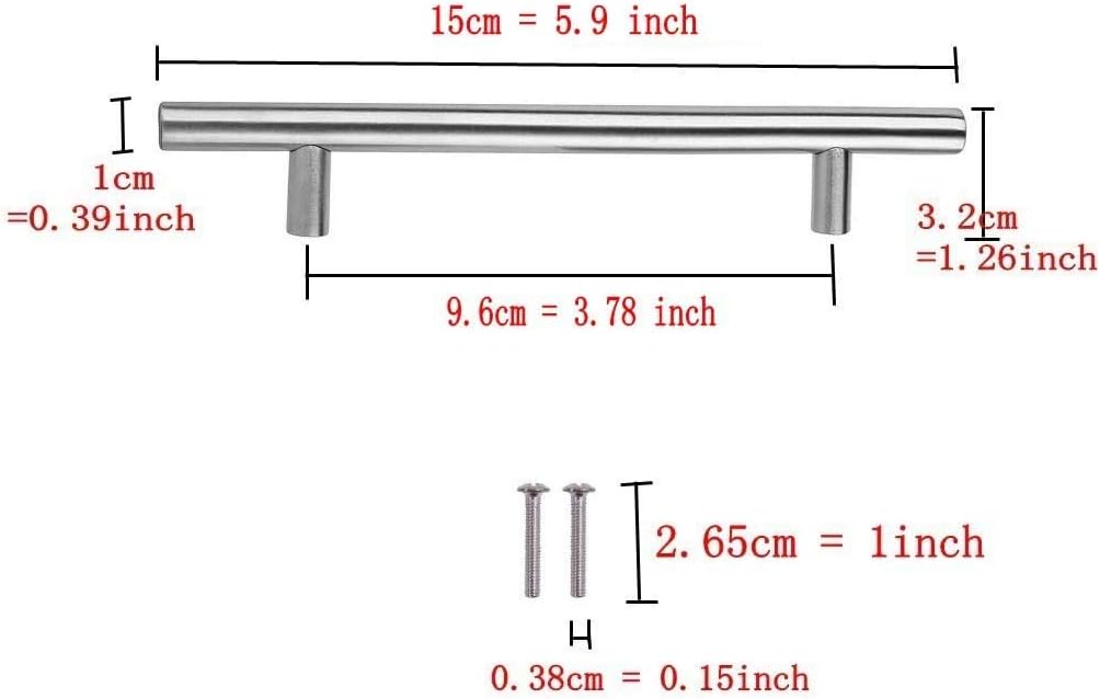 JZK 10 x Stainless Steel Kitchen Cupboard Door Handle 96mm Hole spacing, Brushed Steel T bar Handle for Wardrobe Door Kitchen Drawer Door Handles-1