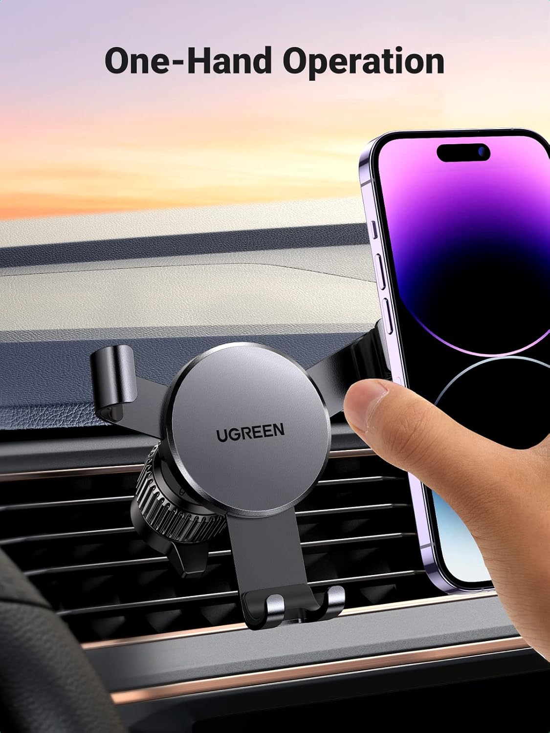 UGREEN Car Phone Holder Air Vent - [Innovative Metal Hook] Gravity Car Phone Mount, Universal Air Vent Aluminum Cradle for iPhone 16 15 14 13 12 11 Pro Max XR X, Galaxy S24 S23 S22 Ultra(Black)-1