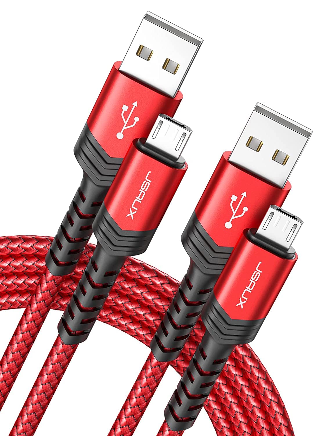 JSAUX Micro USB Cable Android Charger, (2-Pack 2M) Micro USB Android Charger Cable Nylon Braided Cord Compatible with Samsung Galaxy S7 S6 J7 Note 5, Kindle, PS4 and More (Red)-0