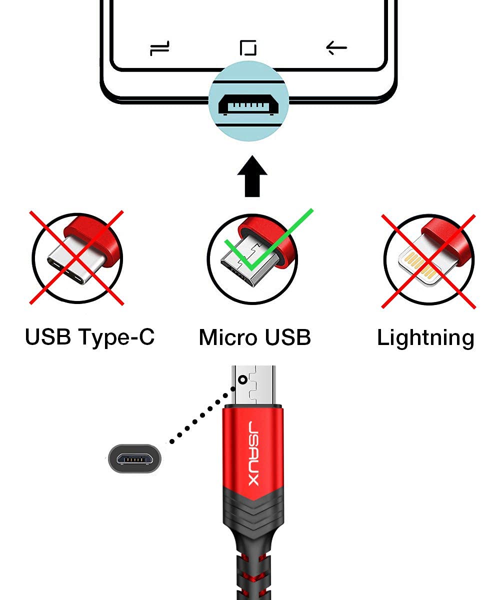 JSAUX Micro USB Cable Android Charger, (2-Pack 2M) Micro USB Android Charger Cable Nylon Braided Cord Compatible with Samsung Galaxy S7 S6 J7 Note 5, Kindle, PS4 and More (Red)-5