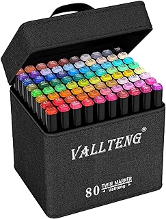 Vallteng 80 Colors Graphic Marker Pen Dual Tip Sketch Pen Twin Marker Double Ended Finecolour Sketch Marker Broad and Fine Point Tip with Black Bag