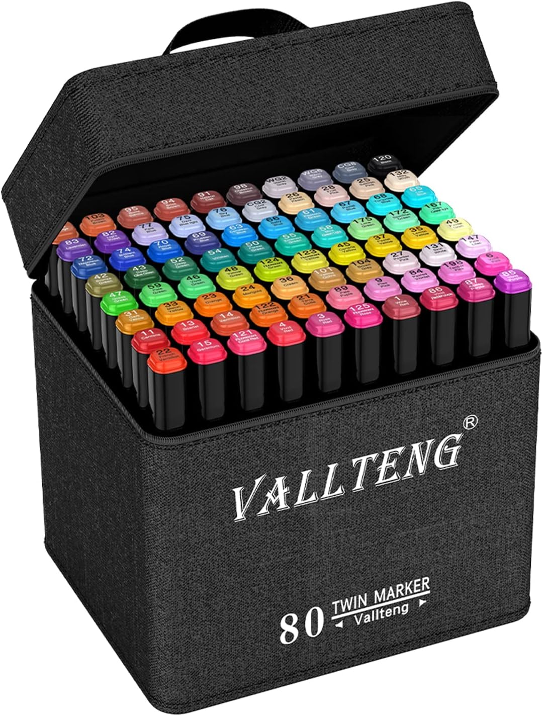 Vallteng 80 Colors Graphic Marker Pen Dual Tip Sketch Pen Twin Marker Double Ended Finecolour Sketch Marker Broad and Fine Point Tip with Black Bag-0