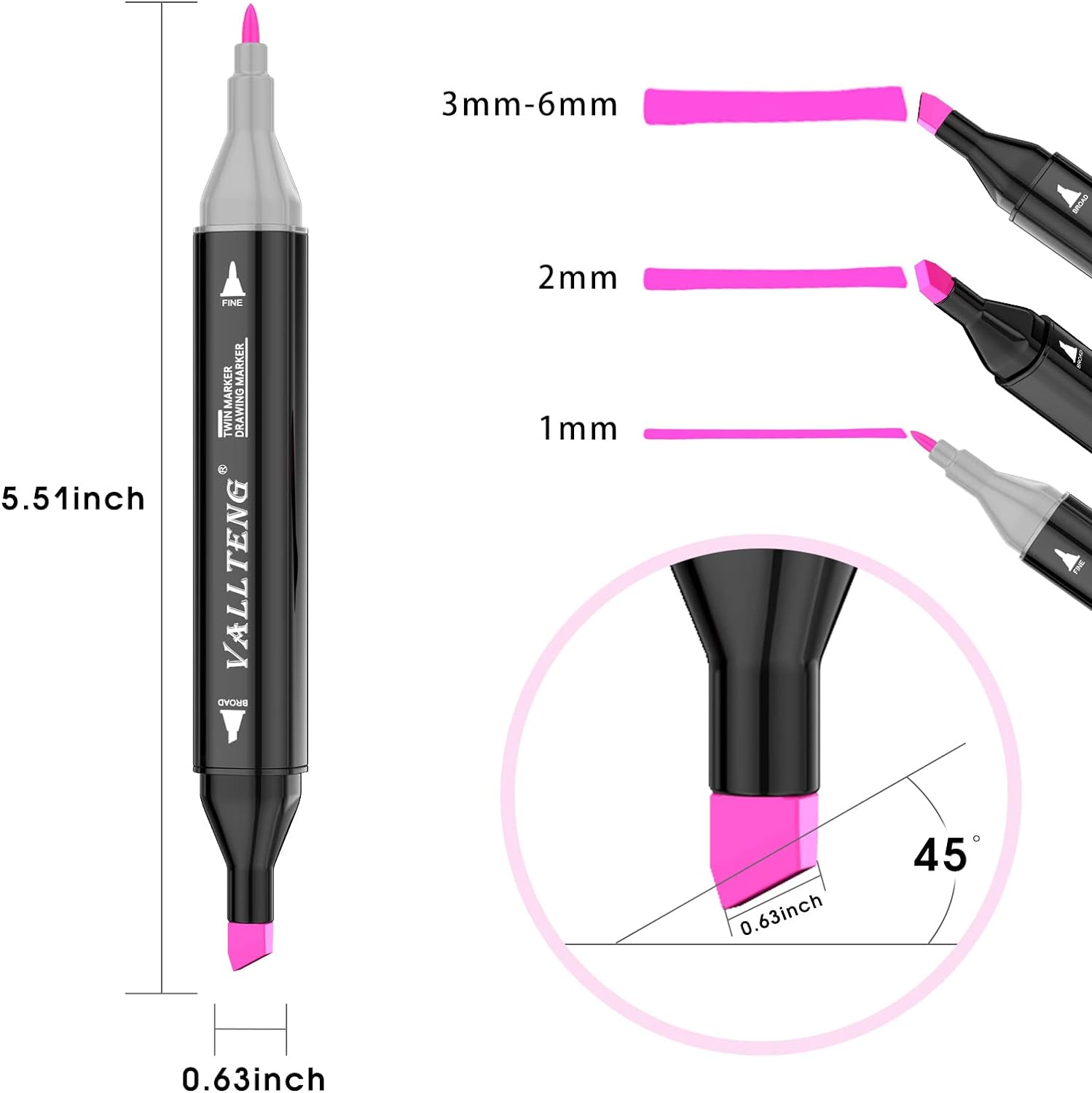 Vallteng 80 Colors Graphic Marker Pen Dual Tip Sketch Pen Twin Marker Double Ended Finecolour Sketch Marker Broad and Fine Point Tip with Black Bag-2