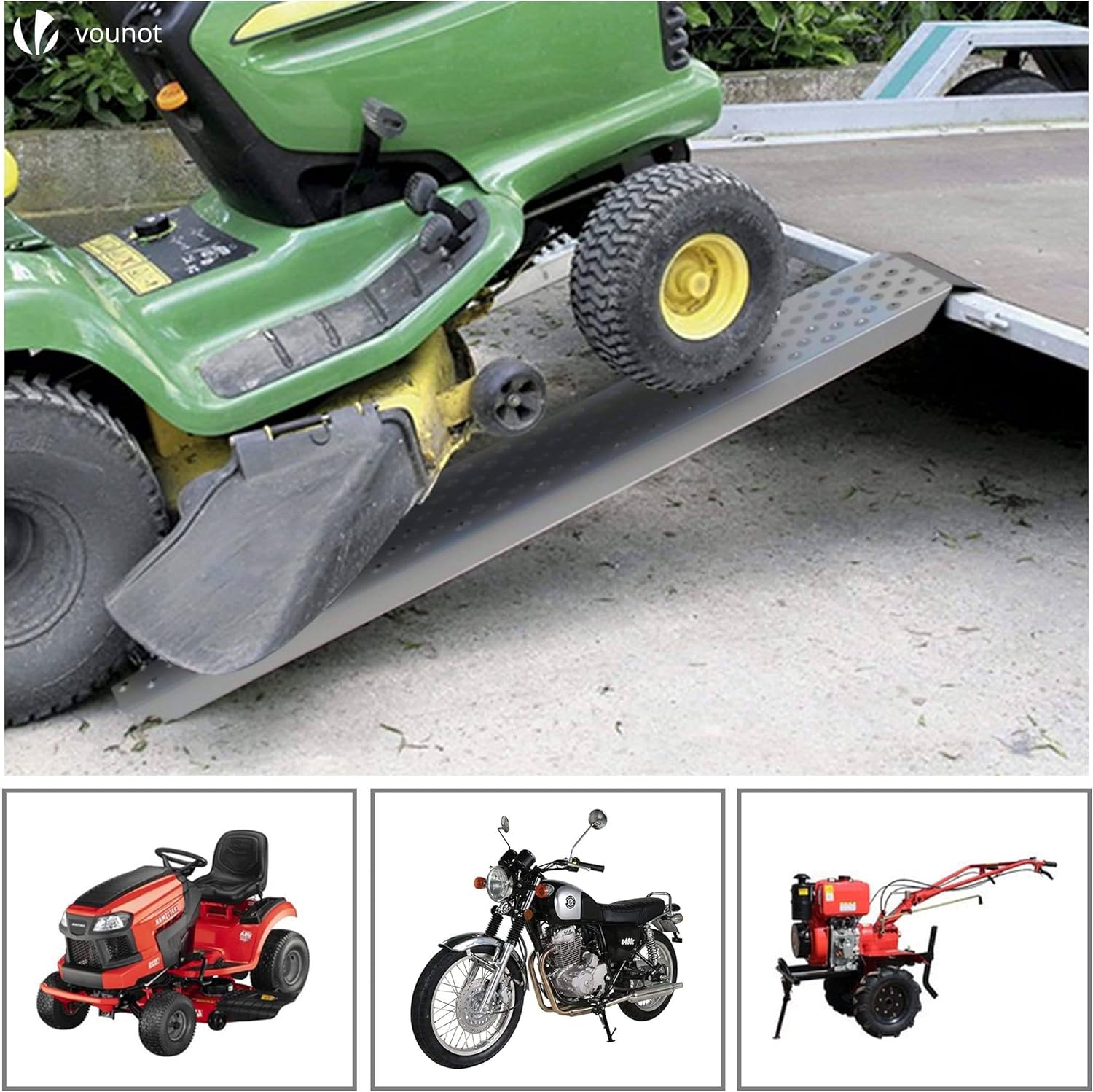 VOUNOT Loading Ramps, 2 Steel Ramps Heavy Duty for Van, Lawnmower, ATV, Quad Motorcycle, 400 kg Max Loading, 135 x 23 cm-4