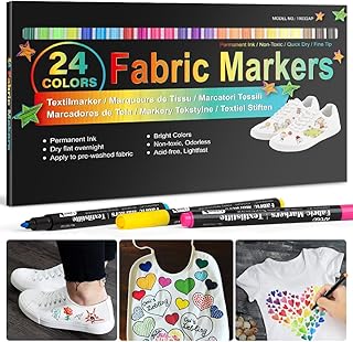 24 Fabric Pens Permanent for Clothes White T Shirt Design Kit Canvas Tote Bag Pillowcases Plain Cotton Bags Shoes Baby Shower Games, and Craft Paint Pens Art Markers for Adults Kids Gift