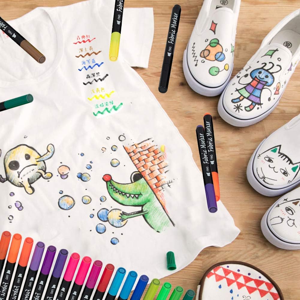 24 Fabric Pens Permanent for Clothes White T Shirt Design Kit Canvas Tote Bag Pillowcases Plain Cotton Bags Shoes Baby Shower Games, and Craft Paint Pens Art Markers for Adults Kids Gift-2