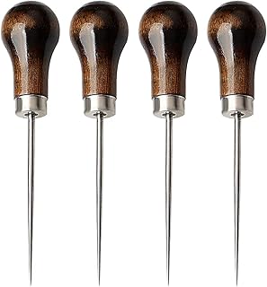 nuoshen 4 Pack Awl, Gourd Shape Awl Tailors Awl Wood Handle Scratch Awl Sewing Awl Tool for Leather