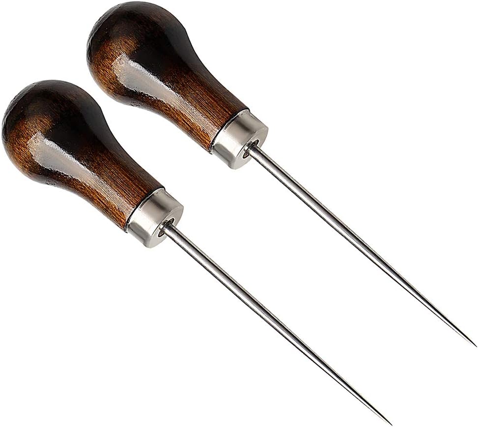 nuoshen 4 Pack Awl, Gourd Shape Awl Tailors Awl Wood Handle Scratch Awl Sewing Awl Tool for Leather-1