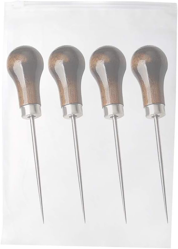 nuoshen 4 Pack Awl, Gourd Shape Awl Tailors Awl Wood Handle Scratch Awl Sewing Awl Tool for Leather-7