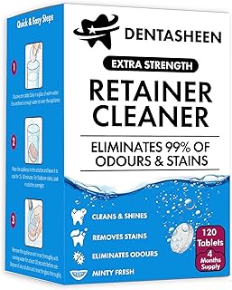 Retainer Cleaner Tablets - 120 Tablets 4 Months Supply - Fresh, Brite and Stain-Free Retainer Cleaning Tablets, Aligner, Gum Shield, Mouth Guard, Denture Cleaners - Dentasheen