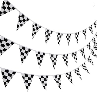 nuoshen 10 Meters Racing Flags,Black and White Checkered Flag 38 Pieces Racing Banners Party Flag