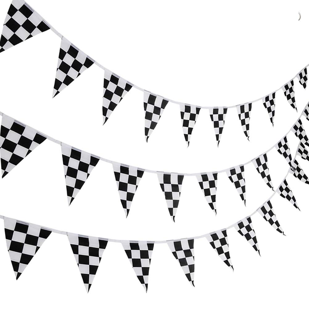 nuoshen 10 Meters Racing Flags,Black and White Checkered Flag 38 Pieces Racing Banners Party Flag-0