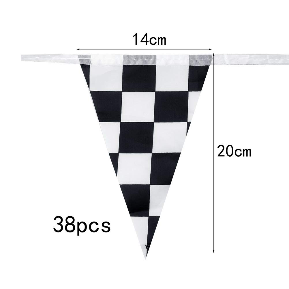 nuoshen 10 Meters Racing Flags,Black and White Checkered Flag 38 Pieces Racing Banners Party Flag-2