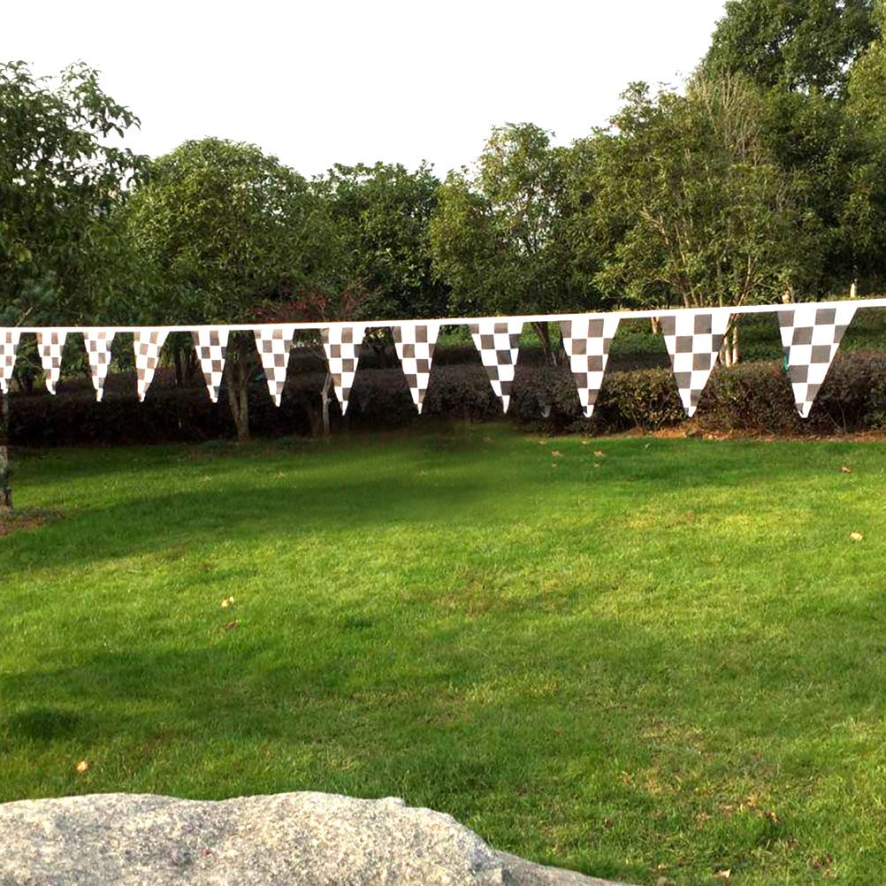 nuoshen 10 Meters Racing Flags,Black and White Checkered Flag 38 Pieces Racing Banners Party Flag-5