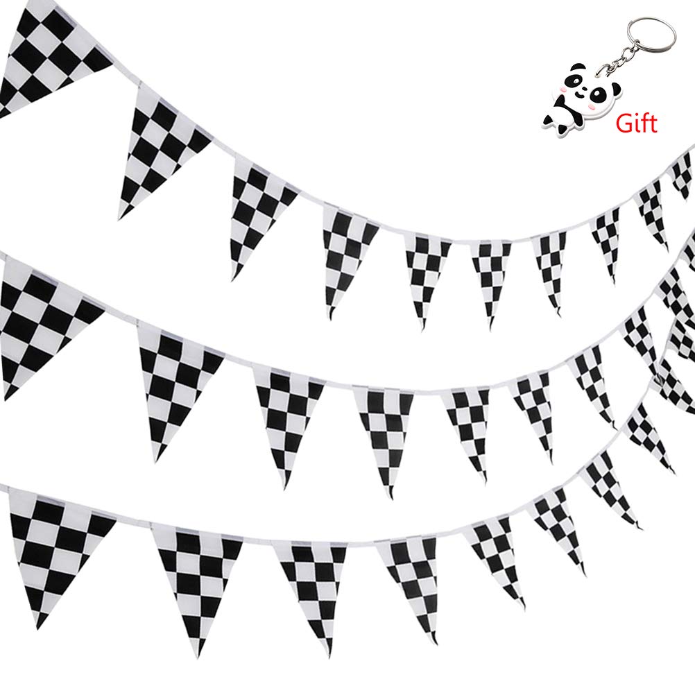 nuoshen 10 Meters Racing Flags,Black and White Checkered Flag 38 Pieces Racing Banners Party Flag-7