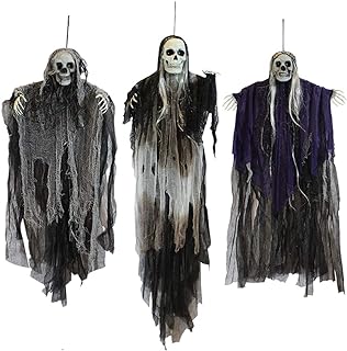 JOYIN 3 Pack Hanging Halloween Skeleton Ghosts Decorations, Grim Reapers for Halloween Outdoor Decorations