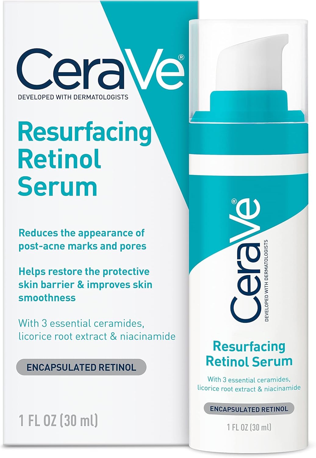 CeraVe Retinol Serum for Post-Acne Marks and Skin Texture | Pore Refining, Resurfacing, Brightening Facial Serum with Retinol | 1 Ounce-0