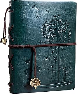 MINGZE Photo Album Scrapbook, DIY Vintage Leather Guest Book and Black Page Memory Albums, Wedding Anniversary Presents Christmas Valentine's Birthday Gifts, Dandelion Promise (Small Green)