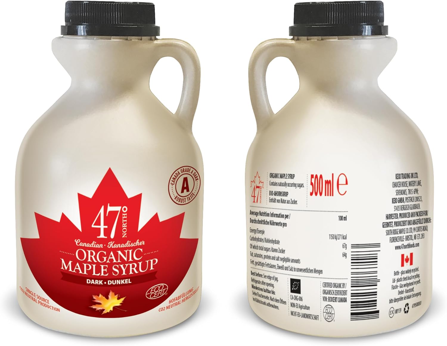 47° North Canadian Organic Maple Syrup, Single Source, Grade A, Dark Robust, 500ml (1 Bottle)-0