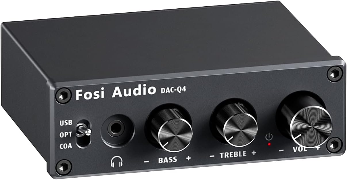 Fosi Audio Q4 Headphone Amplifier DAC Converter, Mini Stereo Digital-to-Analog DAC Amp, USB Coaxial Optical to 3.5MM AUX RCA Jack, for Computer Desktop Powered Active Speakers Up to 24 bit/192 kHz-0