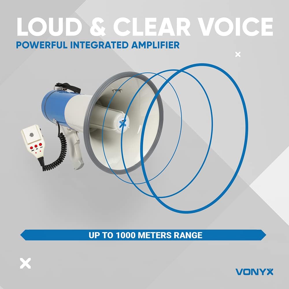 VONYX MEG065 65W Megaphone Loudhailer with Microphone - Powerful Bullhorn Megaphone Includes 2x Batteries, Ideal for Large Events, Alerts, and Announcements, Megaphones, Bullhorn Megaphone-4