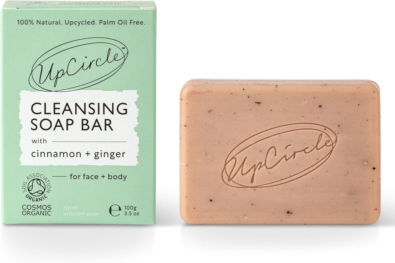 UpCircle Cinnamon + Ginger Chai Soap Bar 100g - Certified Organic Vegan Cleanser For Face And Body - French Pink Clay + Glycerin Reducing Redness + Irritation - Natural, Cruelty-Free + Palm Oil Free-0