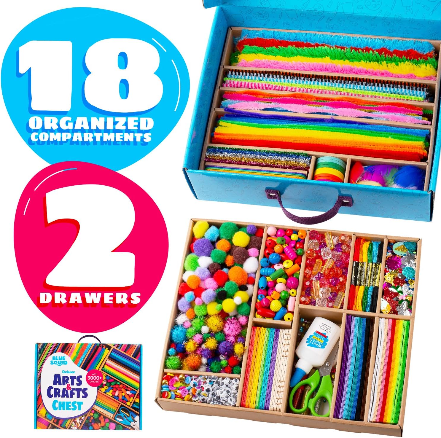 Blue Squid Craft Supplies for Kids - 3000+pcs in The Ultimate Arts and Crafts Box - This Deluxe Art Supply Kit & Craft Set is Perfect for Young Artists of Ages 4,5,6,7,8,9,10,11,12-5