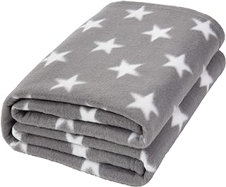 Dreamscene Flannel Fleece Stars Throw Over Bed Warm Soft Blanket Plush for Baby Kids Sofa, 100% Polyester Plush Microfiber Fleece, Silver Grey, 120 x 150cm